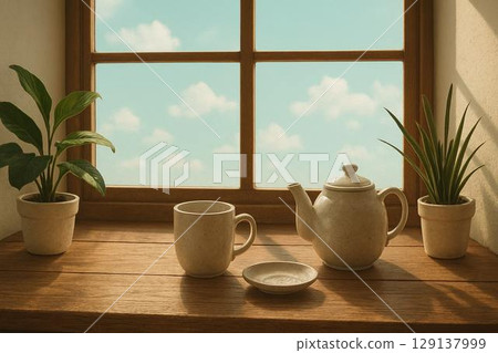 Tea time on the window side 129137999