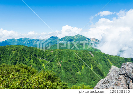 Climbing Mt. Myoko in summer (view of Mt. Yakeyama and Mt. Hiuchiyama from the top of the northern peak) 129138130