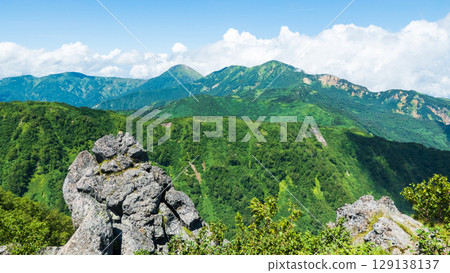 Climbing Mt. Myoko in summer (view of Mt. Yakeyama and Mt. Hiuchiyama from the top of the northern peak) 129138137