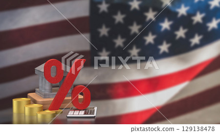 The Bank Building and Gold coins for America Tax concept 3d rendering. 129138478