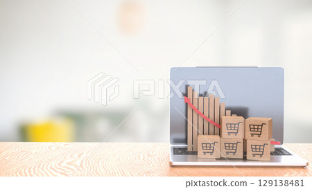 The Card box on notebook for shopping transportation online concept 3d Rendering. 129138481