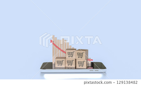 The Card box on mobile for shopping transportation online concept 3d Rendering. The Card box on mobile for shopping transportation online concept 3d Rendering. 129138482