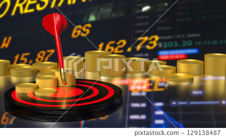 The Darts and Gold coins for Business concept 3d Rendering. 129138487