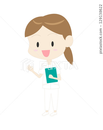 Illustration of a nurse wearing a white coat Illustration of a nurse wearing a white coat 129138622