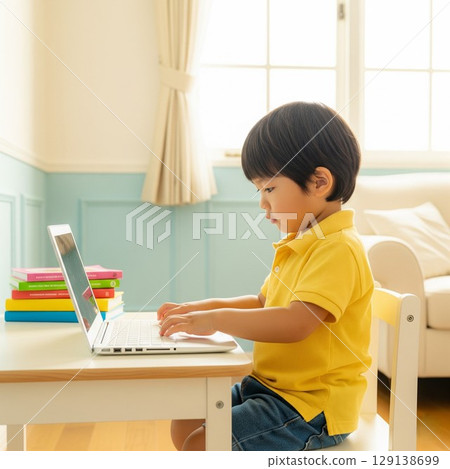 (AI-generated) Boy operating a computer 129138699