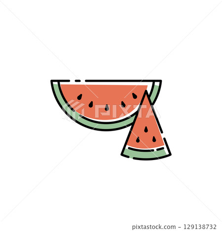 Cute cut watermelon line drawing icon/illustration (simple, vector, color) Cute cut watermelon line drawing icon/illustration (simple, vector, color) 129138732