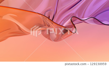 Flowing Shape in Abstract Glass 3D Render on Bright Gradient for Creative Background 129138959