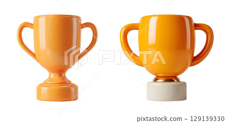 Bright orange trophy icons with two distinct designs, showcasing modern aesthetic and playful style, perfect for celebrating achievements Bright orange trophy icons with two distinct designs, showcasing modern aesthetic and playful style, perfect for celebrating achievements 129139330