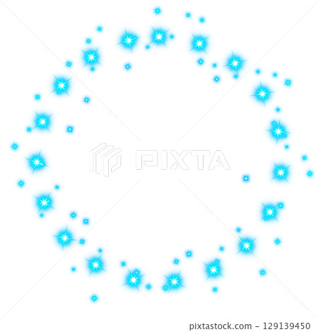 Shining ring of blue stars arranged in a circle on a transparent background 129139450