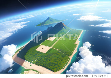 Game background: A map-style panoramic background of the entrance to a new country seen from an airship 129139952