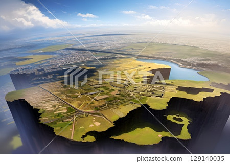 Game background: A map-style panoramic background of the entrance to a new country seen from an airship 129140035