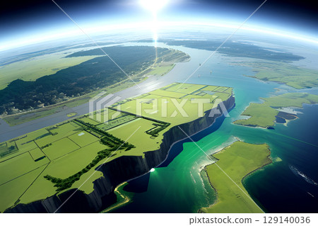 Game background: A map-style panoramic background of the entrance to a new country seen from an airship 129140036