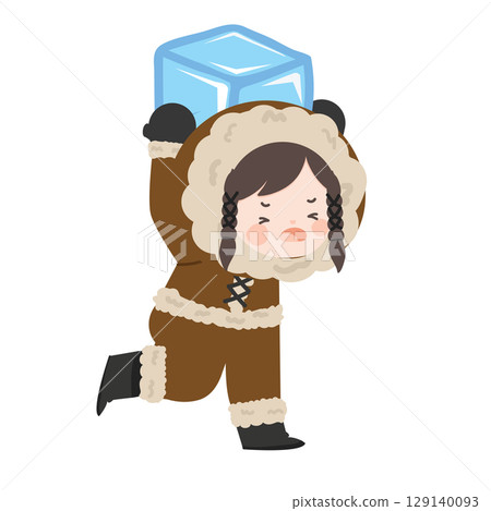 Cartoon Girl Carrying Large Ice Cube Cartoon Girl Carrying Large Ice Cube 129140093