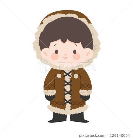 Illustration of Boy Wearing Winter Eskimo Outfit 129140094