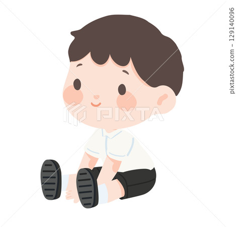 Illustration of a Cute Boy Sitting Down 129140096