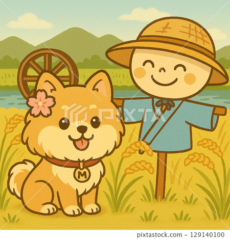 毛茸茸可愛的博美犬插畫系列（秋景篇） 129140100