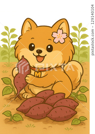 毛茸茸可愛的博美犬插畫系列（秋景篇） 129140104