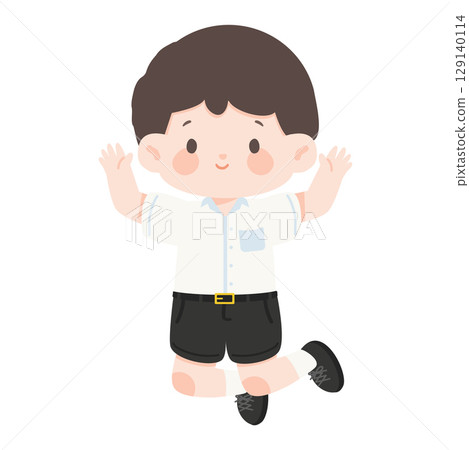 Cartoon Illustration of Cheerful Student Jumping Cartoon Illustration of Cheerful Student Jumping 129140114