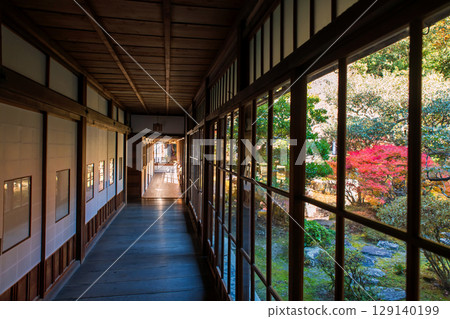 route inside Bishamondo temple with beautiful autumn garden, Kyoto route inside Bishamondo temple with beautiful autumn garden, Kyoto 129140199