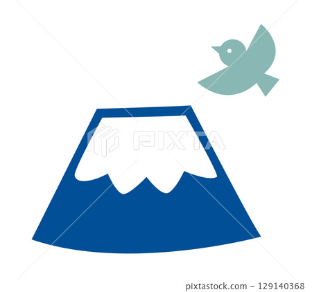 富士山和鳥類插圖圖標 富士山和鳥類插圖圖標 129140368