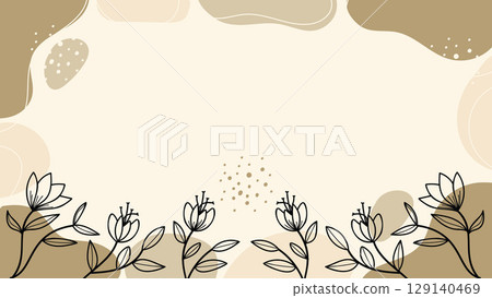 Minimalist Flowers Drawing Banner isolated on Brown Background Illustration 129140469