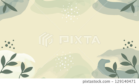 Pastel watercolor background with green silhouette floral and plant line art background 129140471