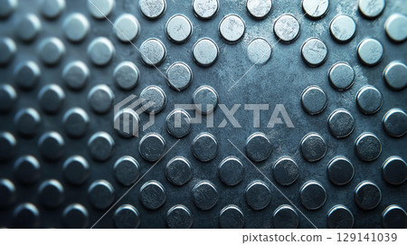 Abstract background Metallic surface with brushed texture and reflective circular patterns, creating modern and industrial feel. Ideal for backgrounds or design elements 129141039