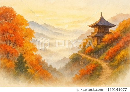 雲海之上的秋山寺廟 雲海之上的秋山寺廟 129141077