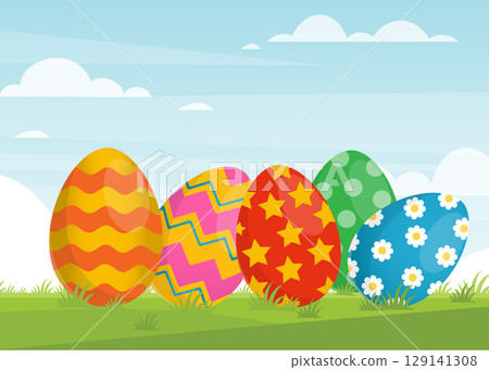 Easter eggs in grass stock illustration Easter eggs in grass stock illustration 129141308