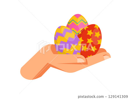 Easter eggs in hands stock illustration Easter eggs in hands stock illustration 129141309