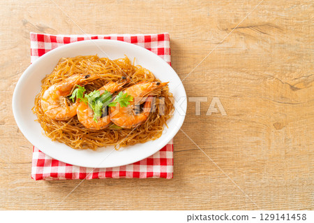 Casseroled or Baked Shrimp with Glass Noodles Casseroled or Baked Shrimp with Glass Noodles 129141458