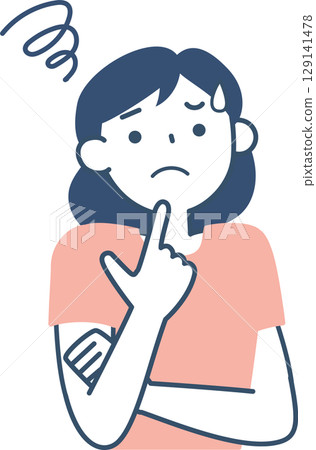 一名年輕女子的上半身表情困擾 129141478