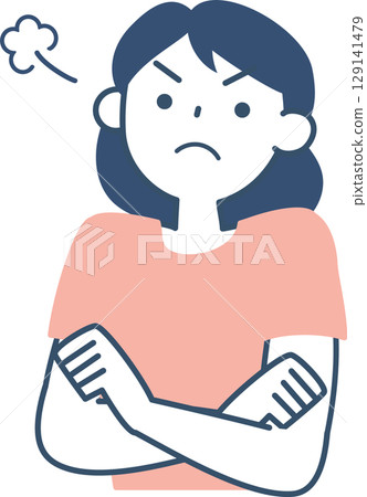 一個憤怒的年輕女子的上半身 129141479