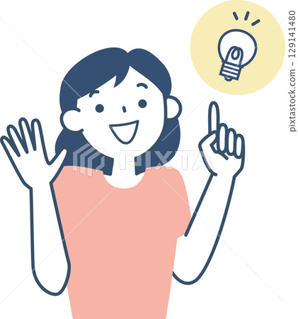 高興有想法的年輕女子的上半身 129141480