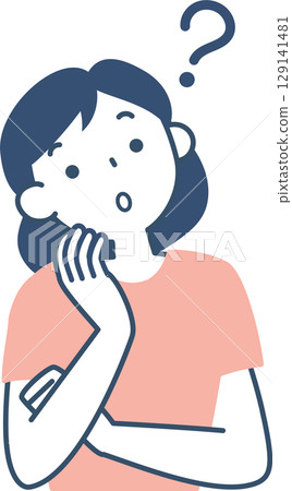 一名心存疑慮的年輕女子的腰部以上 一名心存疑慮的年輕女子的腰部以上 129141481