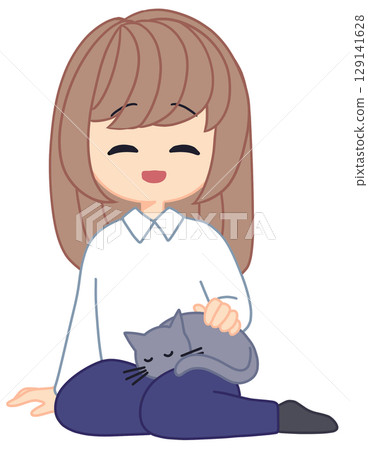 Woman stroking a cat Woman stroking a cat 129141628