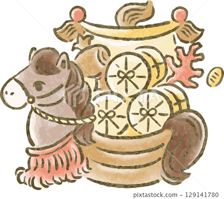 New Year's card, New Year 2026, Treasure Ship, Year of the Horse, Horse, Watercolor, Hand-drawn, Cute, New Year, Japanese style, Illustration material New Year's card, New Year 2026, Treasure Ship, Year of the Horse, Horse, Watercolor, Hand-drawn, Cute, New Year, Japanese style, Illustration material 129141780