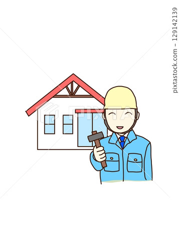 A worker in uniform explaining about housing 129142139