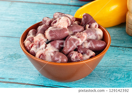 Raw chicken hearts for cooking 129142392