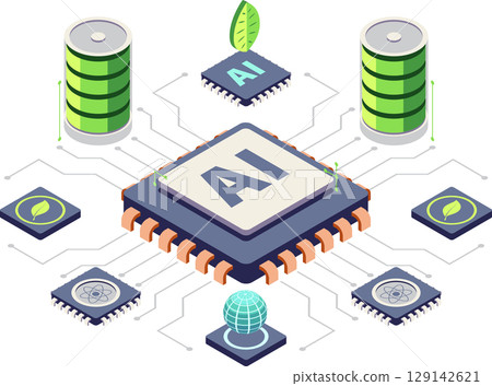 Isometric Low-Power AI Chip with Sustainable Technology Components Isometric Low-Power AI Chip with Sustainable Technology Components 129142621