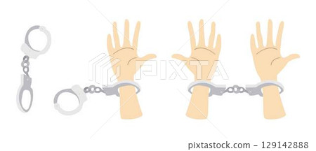 illustration of human and the law of society, Hands are being held in handcuffs, handcuffs to arrest criminals, Handcuffs on the hands of the criminal, Arrested man in handcuffs, Criminology 129142888