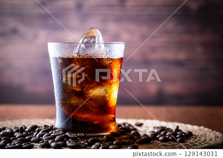 Iced coffee and coffee beans Iced coffee and coffee beans 129143031