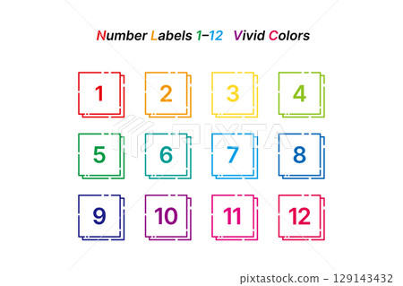 Double-lined square number frame 1-12, vivid color number label material (vector) Double-lined square number frame 1-12, vivid color number label material (vector) 129143432