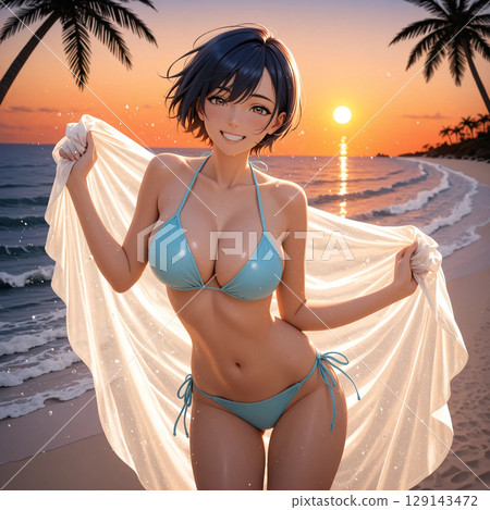 Beautiful woman enjoying vacation on a southern island 129143472