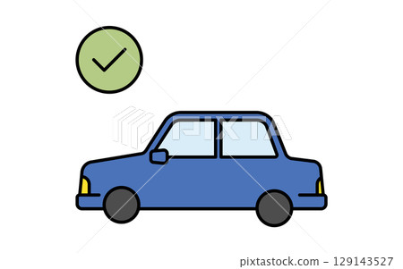 一輛通過車輛檢驗的轎車和一個複選標記,一個簡單可愛的線條畫圖標 一輛通過車輛檢驗的轎車和一個複選標記,一個簡單可愛的線條畫圖標 129143527