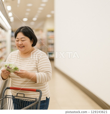 Japanese Middle-aged Woman Chooses Healthy Food 129143621