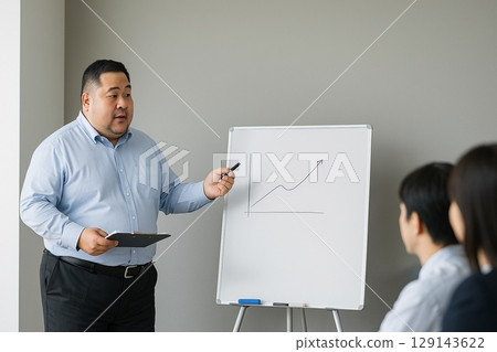 Japanese Middle-aged Man Giving a Presentation 129143622