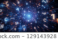 Abstract modern digital technological radiant dark background with glowing letters and numbers 129143928