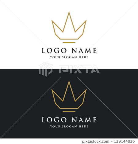 Vintage Golden Royal Crown logo template design with elegant and luxury geometric creative idea.Logo for business, beauty and salon. 129144020