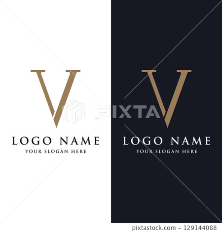 Initial V Minimal letter logo template design with modern and luxury geometric shape.Logo for business, brand, company,business card or identity and fashion. 129144088